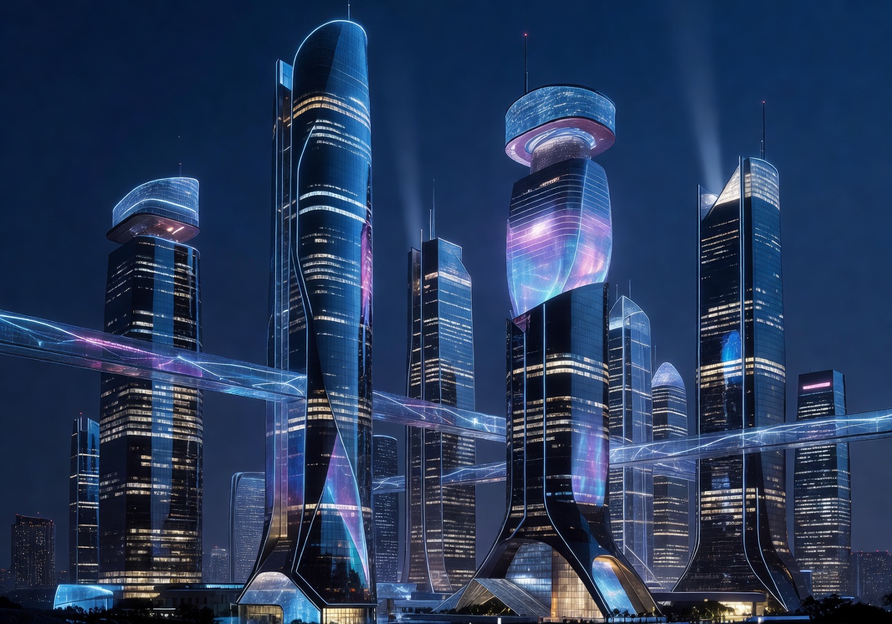 Futuristic skyscraper lights